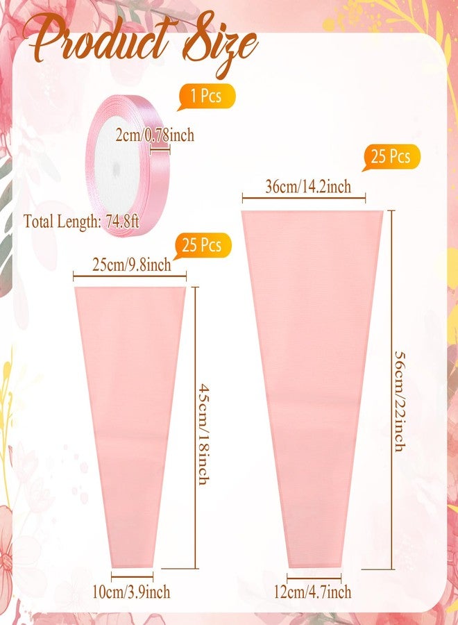 Fullhawl 50 Pcs Flower Bouquet Wrapping Bags 9.8 x 17.9 Inch and 14.2 x 22 Inch Valentine's Kraft Paper Flower Sleeves Floral Bags with Ribbons for Mother's Day Bouquet Wedding Birthday (Pink) - Image 2